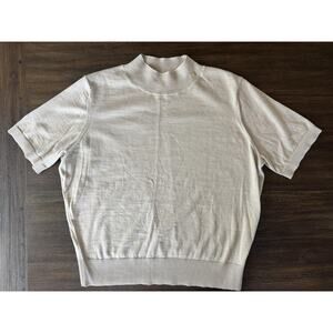 ANINE BING Sweater Womens Large Beige Wool Cashmere Mock Neck Short Sleeve